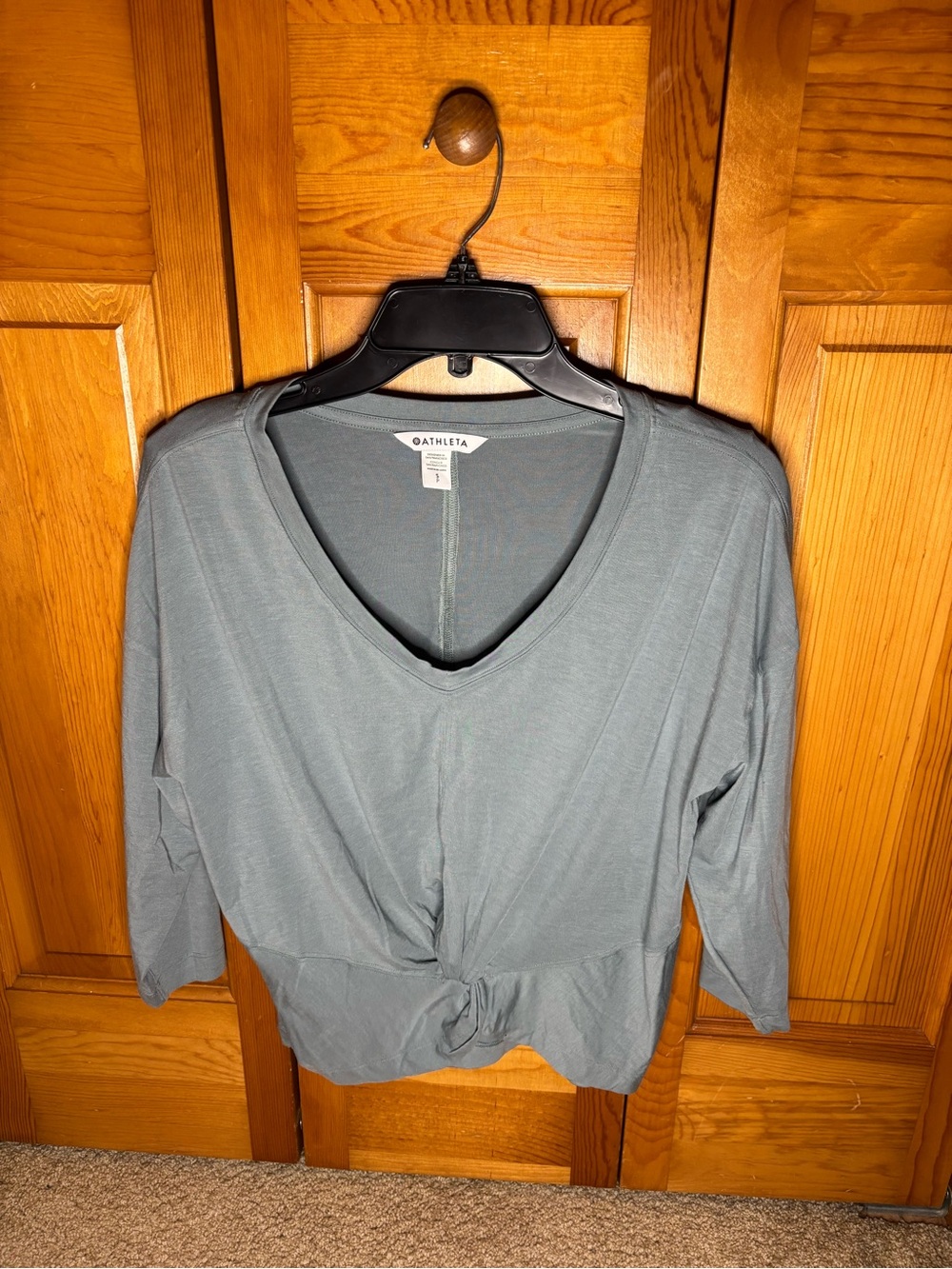 Athleta Slate-Blue V-Neck Long Sleeve Tie-Front Top